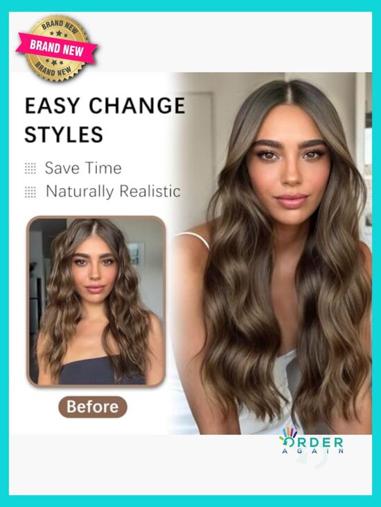 Wavy Clip-In Hair Extensions 20 inch Natural Soft Synthetic Full Head main image 4